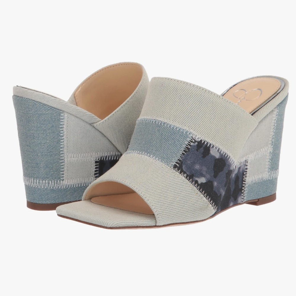 Jessica Simpson NEW IN BOX Denim and Cream Wedges Size 8